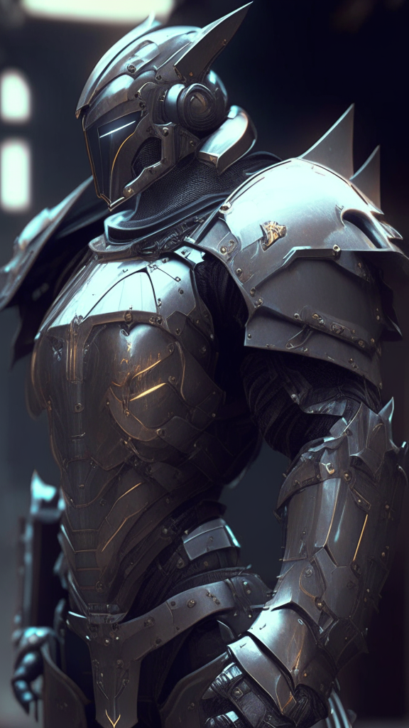 create a futuristic knight with industrial armor