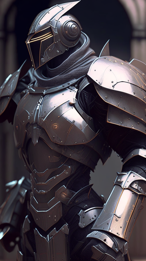 create a futuristic knight with industrial armor