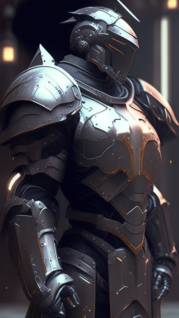 create a futuristic knight with industrial armor