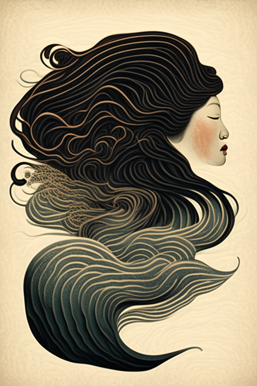 woman with hair made out of japanese style waves