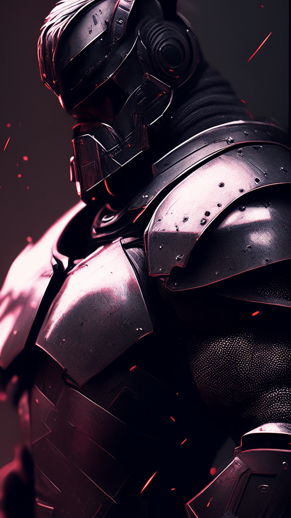 futuristic knight with black armor and red highlights
