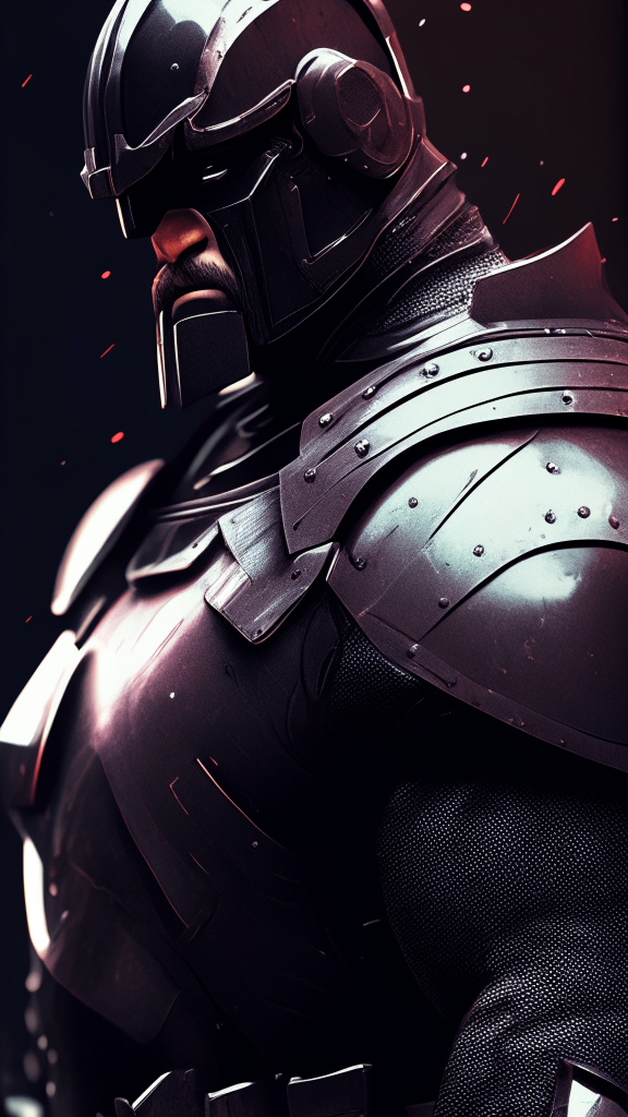 futuristic knight with black armor and red highlights
