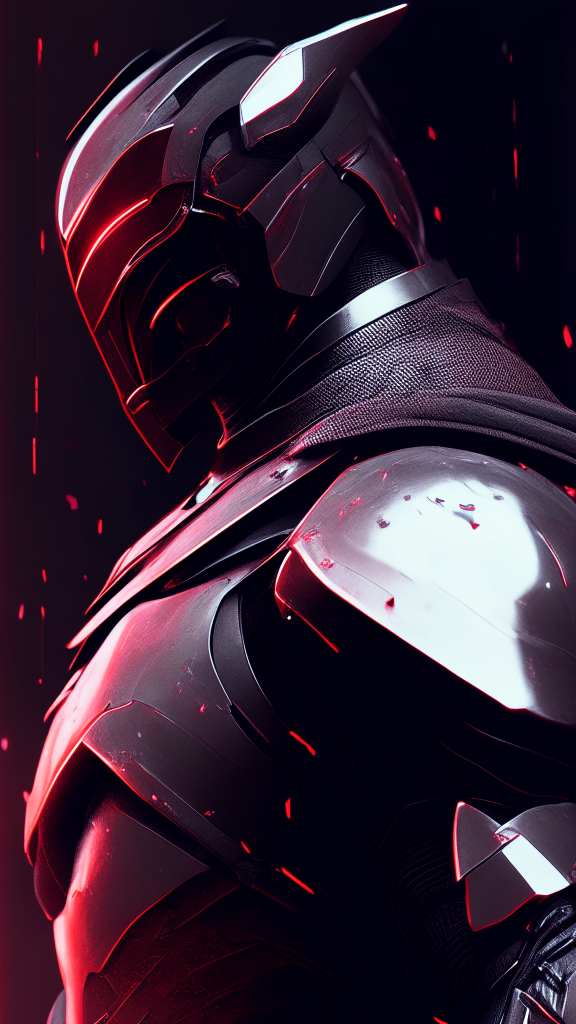 futuristic knight with black armor and red highlights in the crisis video game style