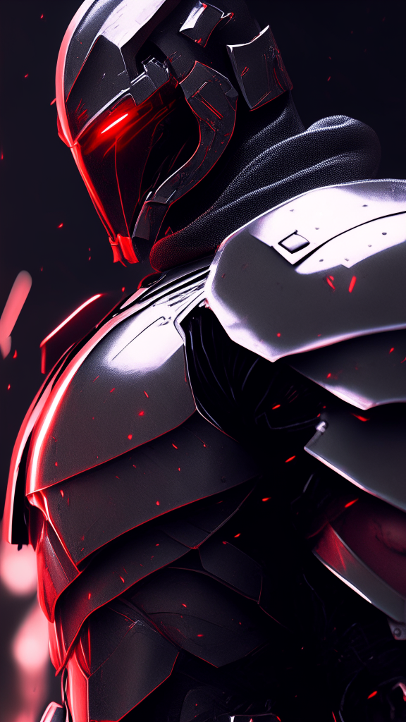 futuristic knight with black armor and red highlights in the crisis video game style
