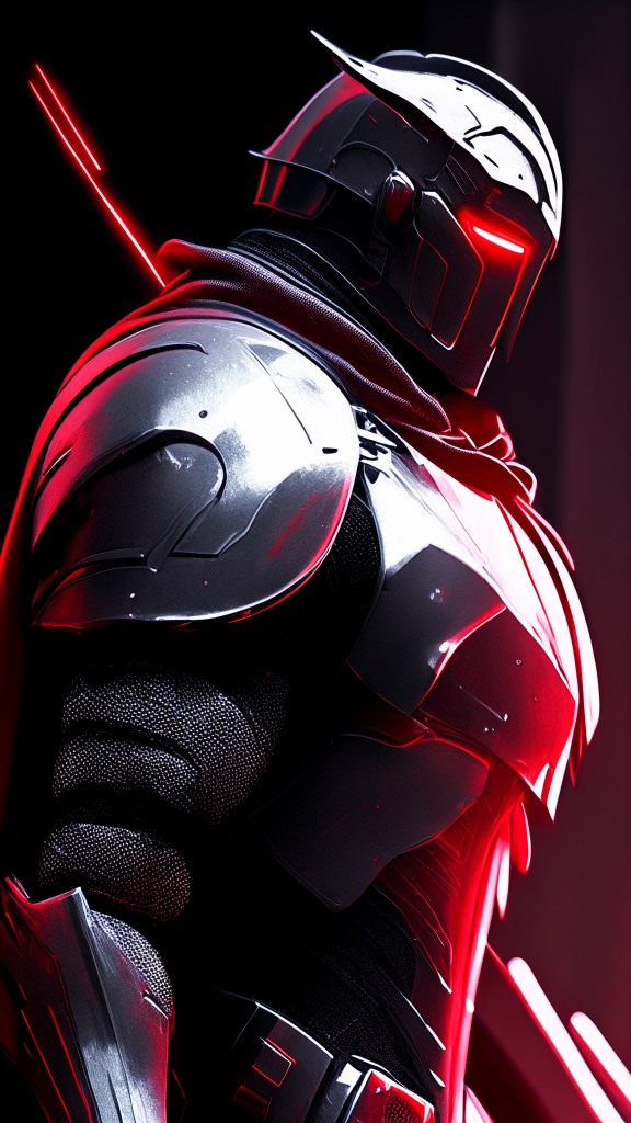 futuristic knight with black armor and red highlights in the crisis video game style merged with a templar knight
