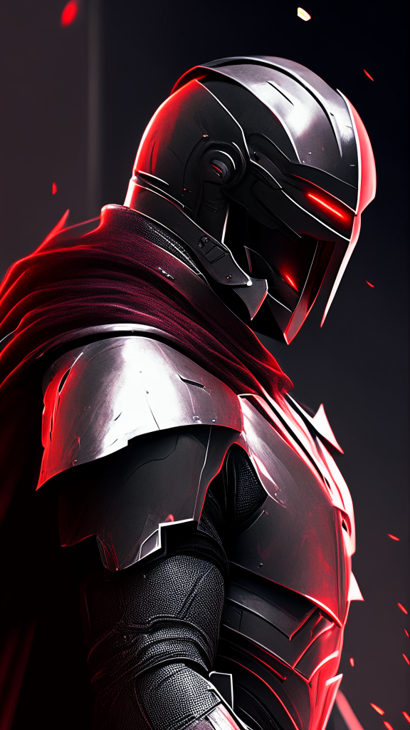 futuristic knight with black armor and red highlights in the crisis video game style merged with a templar knight