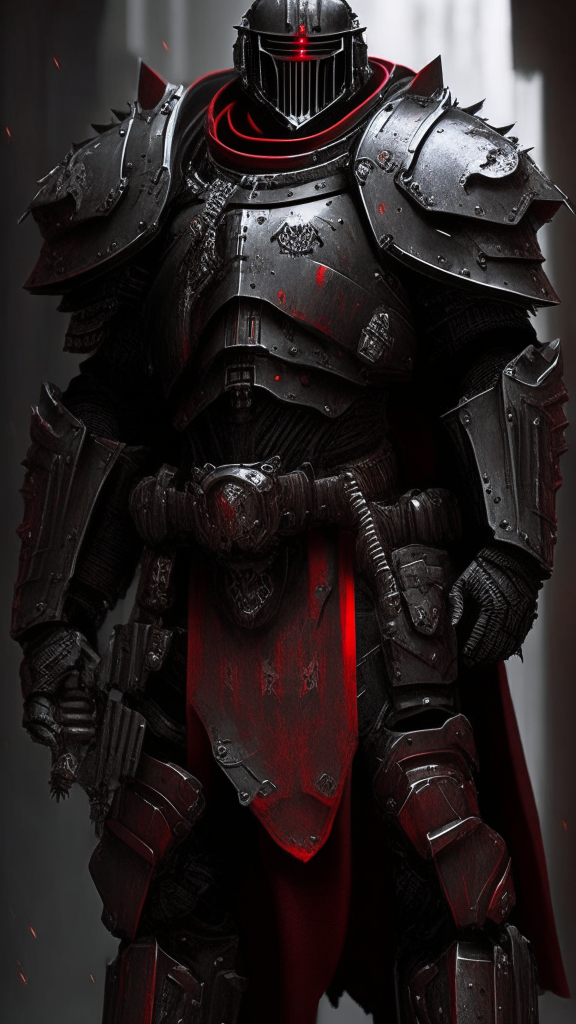 sci-fi fantasy, grim dark, highly detailed and technical Power Armor that is styled after the Holy Knights Templar in black and red
