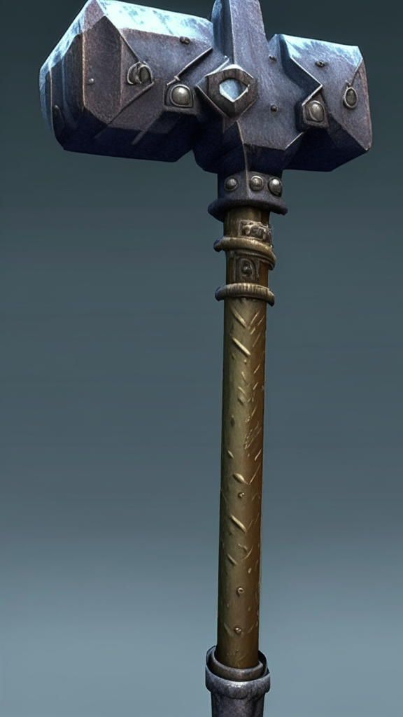 render the metal object as a fantasy battle hammer