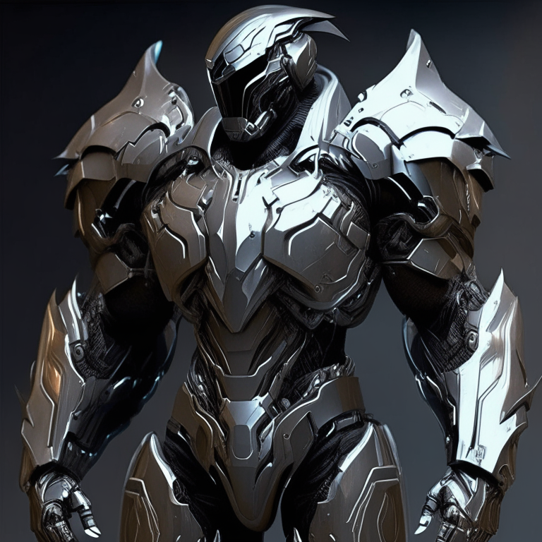 futuristic power armor design for a holy knight in a distant future inspired by Crysis armor includes helmet, chest piece, arms, legs made of metal and carbon fiber