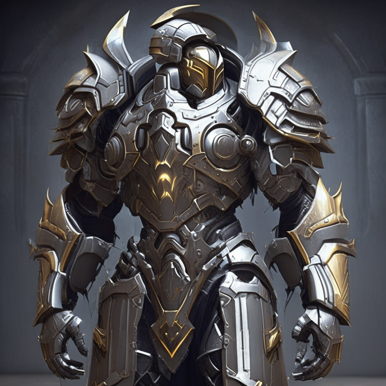 futuristic power armor design for a holy knight with smooth plates and templar ascetics