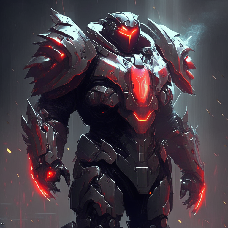 stealthy variant of gritty futuristic power armor design for a holy knight with more stealth elements and red colored vapor or mist between armor plates