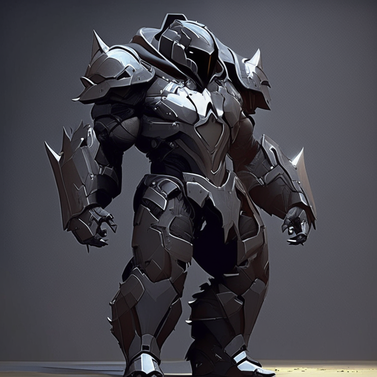 stealthy variant of gritty futuristic power armor design for a holy knight with slimmer form-fitting silhouette, armor plates narrowed and defined muscles showing through gaps plus a hood that is part of the armor