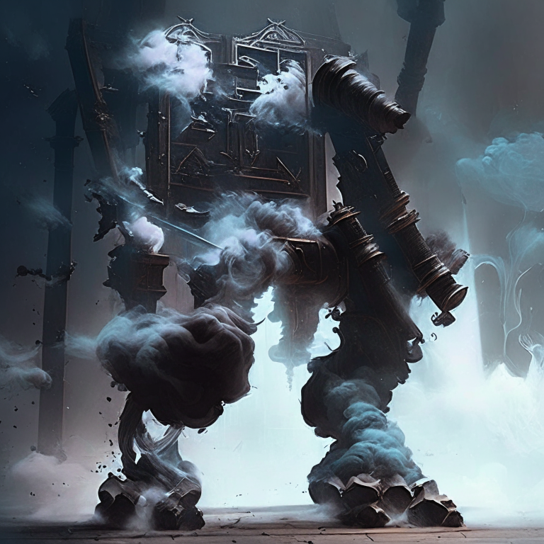 adding wispy smoke and ethereal mist emanating from joints, vents and weapons