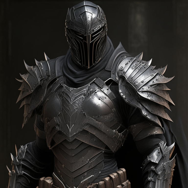 an armored assassin with a carbon fiber mask, torso armor, arm guards and leg armor
