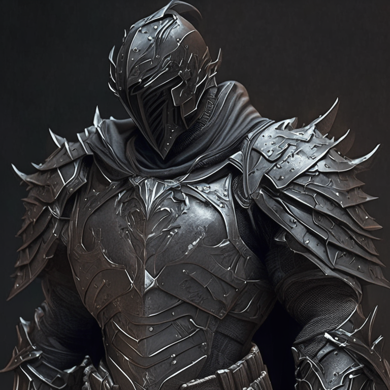 an armored assassin with smooth, form fitting black armor that hugs the body