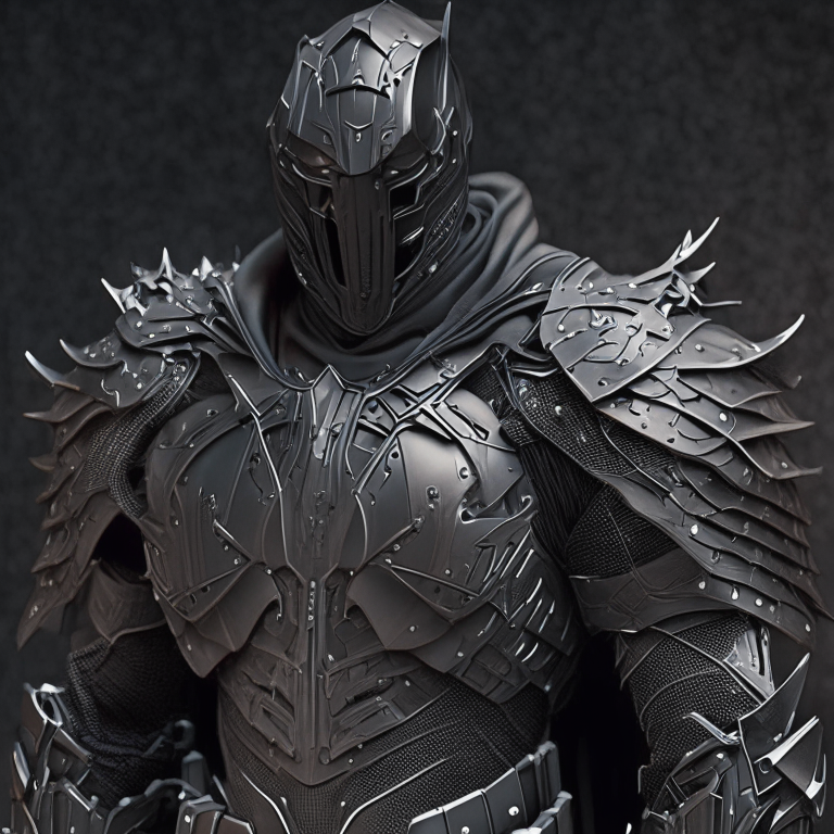 an armored assassin with tactical, seamless black carbon fiber armor that hugs the body