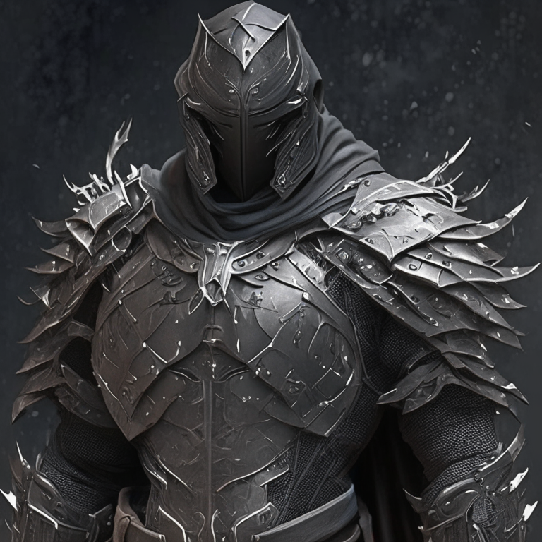 an armored assassin with smooth, form fitting black armor that hugs the body like a ninja