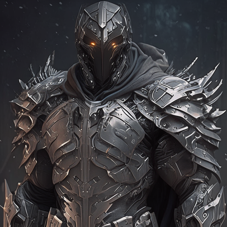 an armored assassin with smooth, robotic-looking black armor that hugs the body