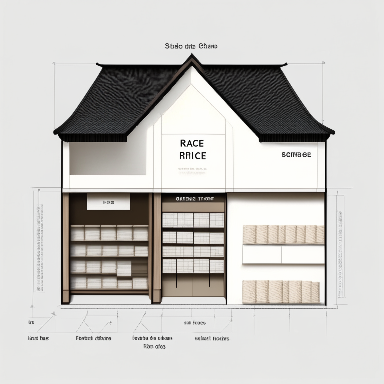 a exterior store diagram of a rice store with a white face