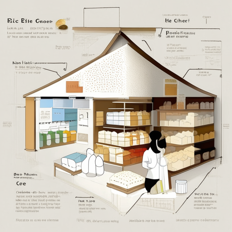 a interior store diagram of a rice store with a white face and rich colors