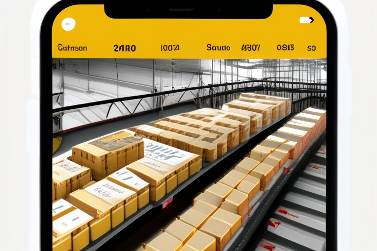 A logistics app interface showing live video feed of packages on a conveyor belt