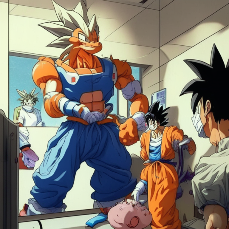 Goku Visiting Chaos De Dragón Ball And The Goalkeeper Of His Team At The Hospital Performing Surgery