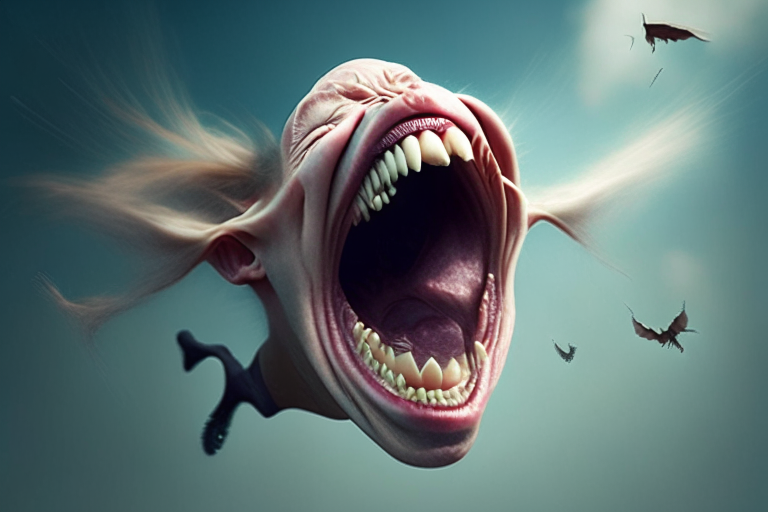 false teeth flying through the air