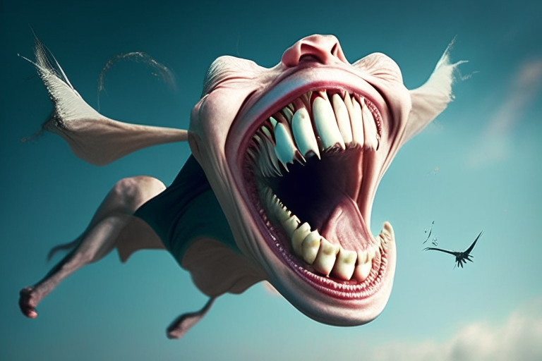 false teeth flying through the air