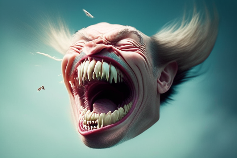 false teeth flying through the air