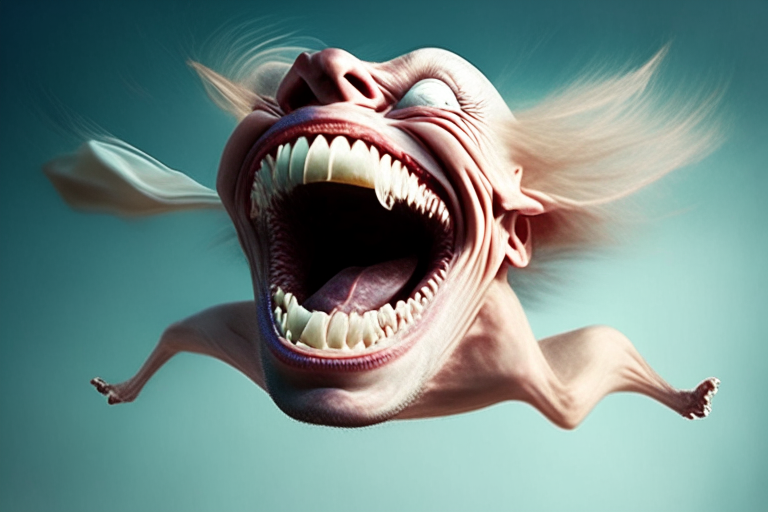 false teeth flying through the air