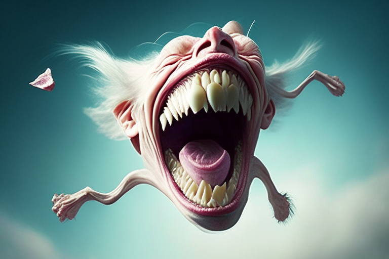 false teeth flying through the air