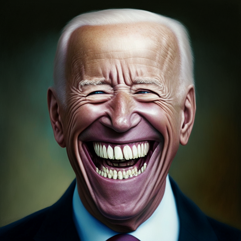 portrait of Joe Biden with false teeth
