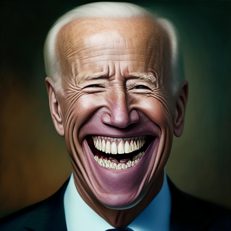 portrait of Joe Biden with false teeth