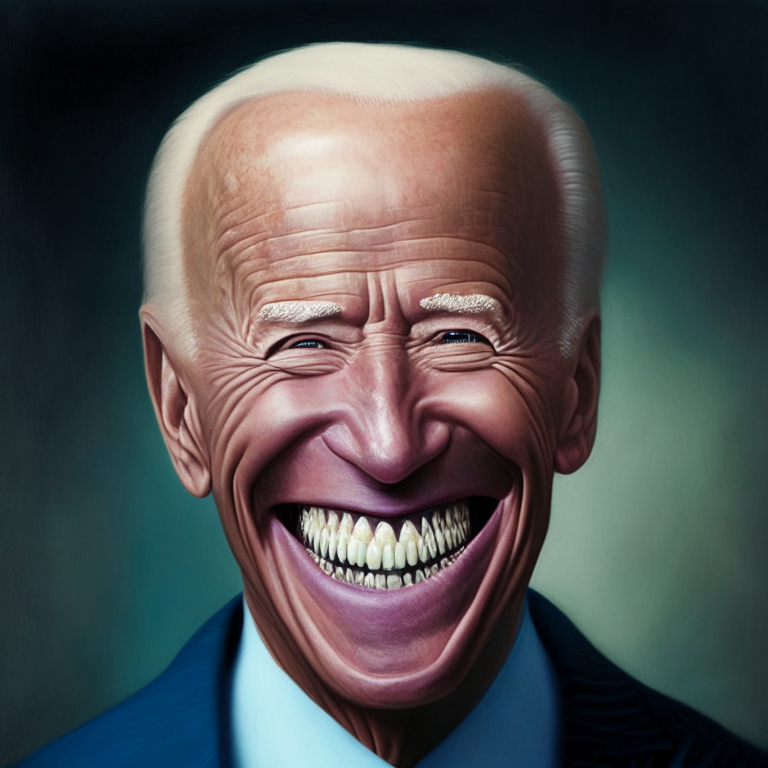 portrait of Joe Biden with false teeth