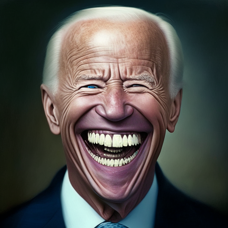 portrait of Joe Biden with false teeth