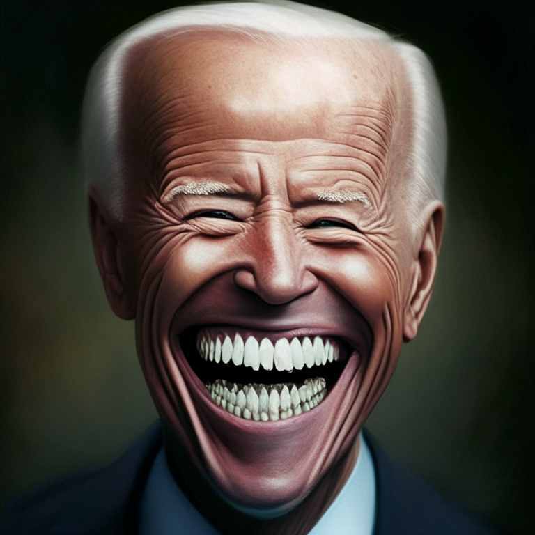 portrait of Joe Biden with false teeth