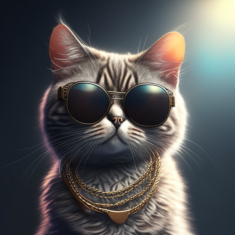 a fashionable kitty wearing sunglasses and a designer collar, realistic, 4k