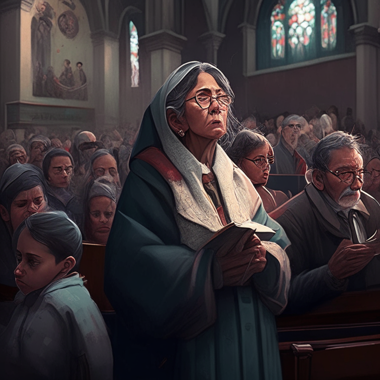 personas sisteniendo una iglesia


