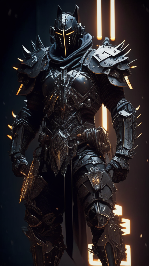 a male human powered soldier standing in the dark wearing worn armor made of metal, plastic and carbon fiber... with a futuristic Templar theme featuring a stylized cross motif and a strong mechanical theme with visible gears, pistons and conduits