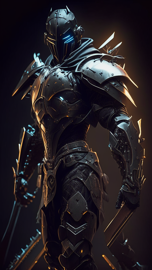 a male human powered soldier standing in the dark wearing form-fitting streamlined armor made of metal, plastic and carbon fiber... with a futuristic mechanical Templar theme featuring a stylized cross motif
