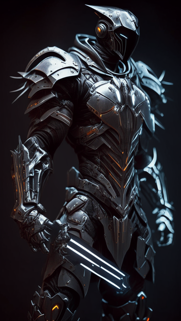 a male human powered soldier standing in the dark wearing form-fitting streamlined armor made of metal, plastic and carbon fiber... with a futuristic mechanical Templar theme featuring a stylized cross motif