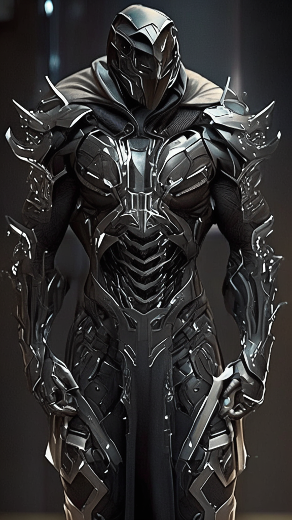 a slimmer male human in form fitting futuristic assassin armor