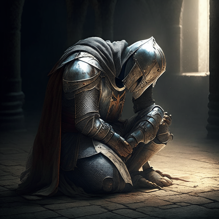A holy knight kneeling in prayer