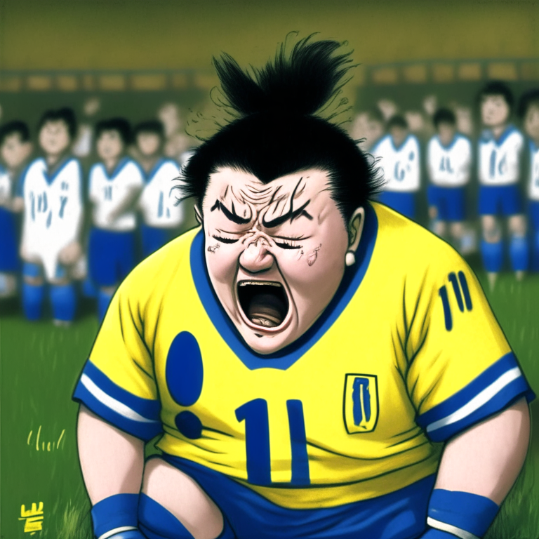 yajirobe From Dragón Ball (Number 10 Shirt Of Ukraine) Crying Very Loud Like a Baby By Your Team Losing At FIFA Asían Cup At South Korea In 1994 