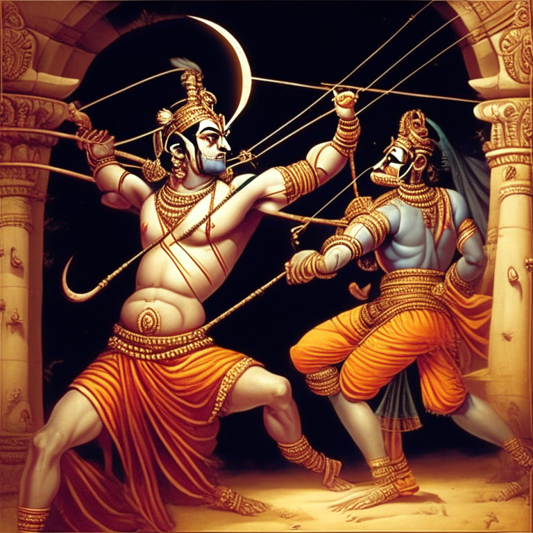 Lord rama shooting arrow on Ravana