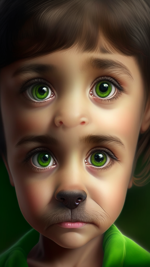 create a beautiful female child with puppy bovaro dog portrait, the child has smalls and dark green eyes, happy face and brown, short hair, 8k, 4k, hyper detailed