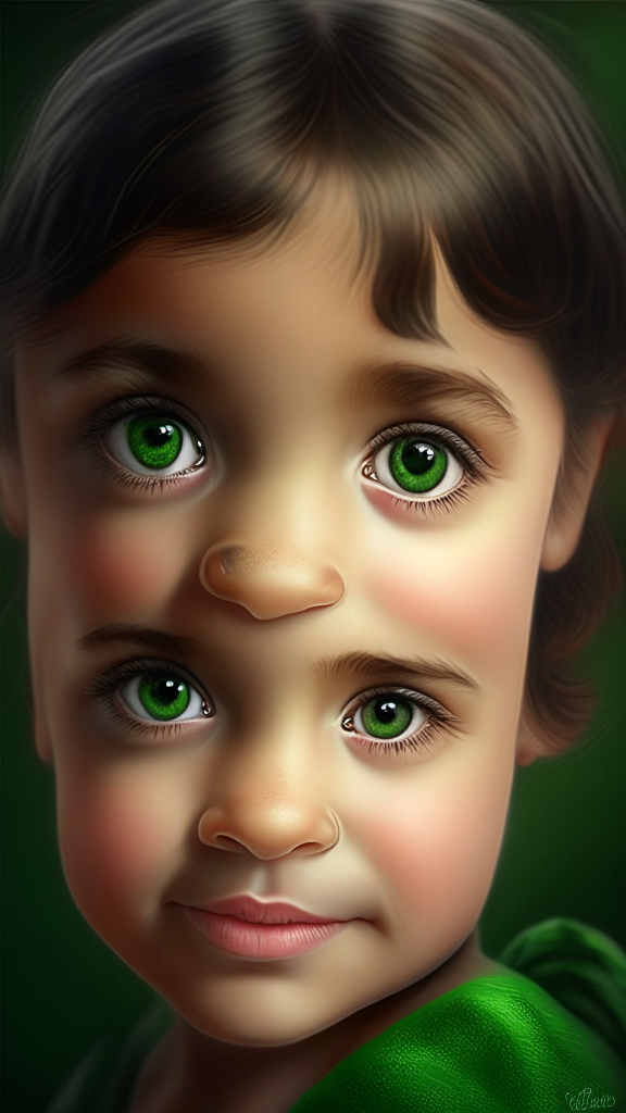 create a beautiful female child with puppy bovaro dog portrait, the child has smalls and dark green eyes, happy face and brown, short hair, 8k, 4k, hyper detailed