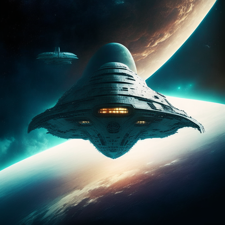 an alien warship spacecraft heading towards planet Earth