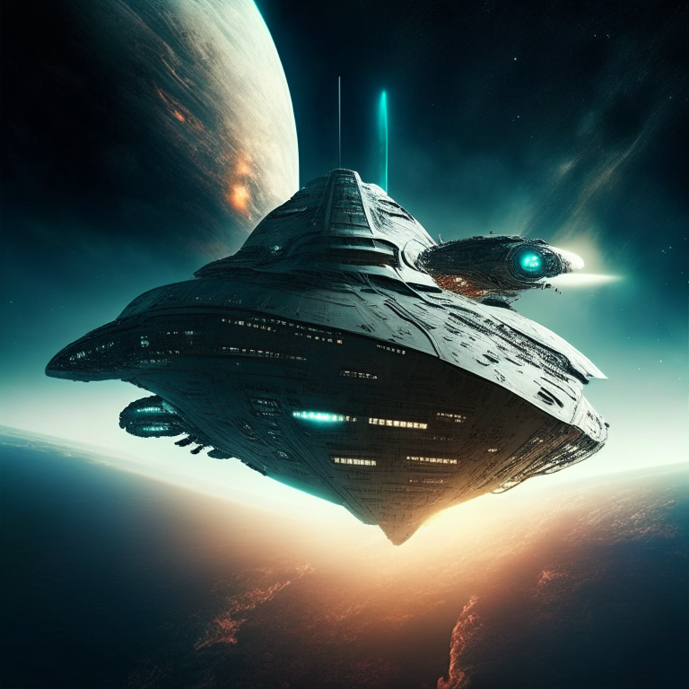 an alien warship spacecraft heading towards planet Earth
