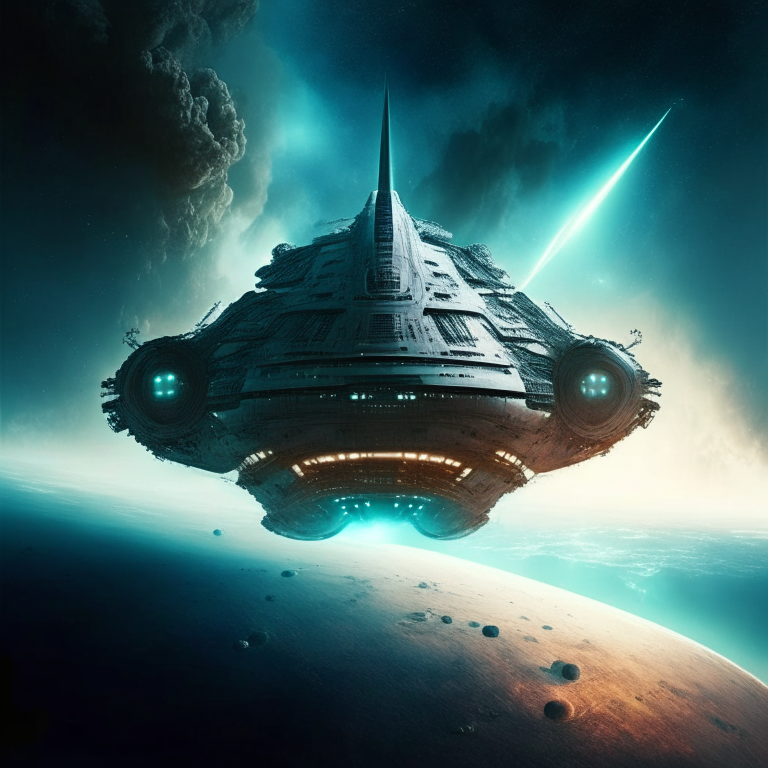 an alien warship spacecraft heading towards planet Earth